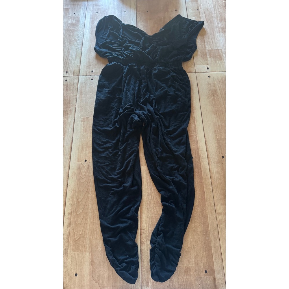 Curvense Womens‎ 1X Black Surplice V-Neck Elastic Waist Ruched Leg Jumpsuit USA
